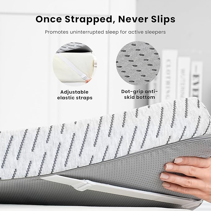 Bamboo Mattress Topper Full Size 3 Inch, Cooling Gel & Bamboo Charcoal Memory Foam Mattress Topper for Back Pain Relief, Firm Dual-Layer Foam Bed Pad with Removable Cover