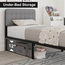 14 Inch Twin XL Bed Frame with Upholstered Headboard and Metal Footboard, XL Twin Platform Bed Frame with Strong Metal Slats Support, Under-Bed Storage, Noise Free, Easy Assembly