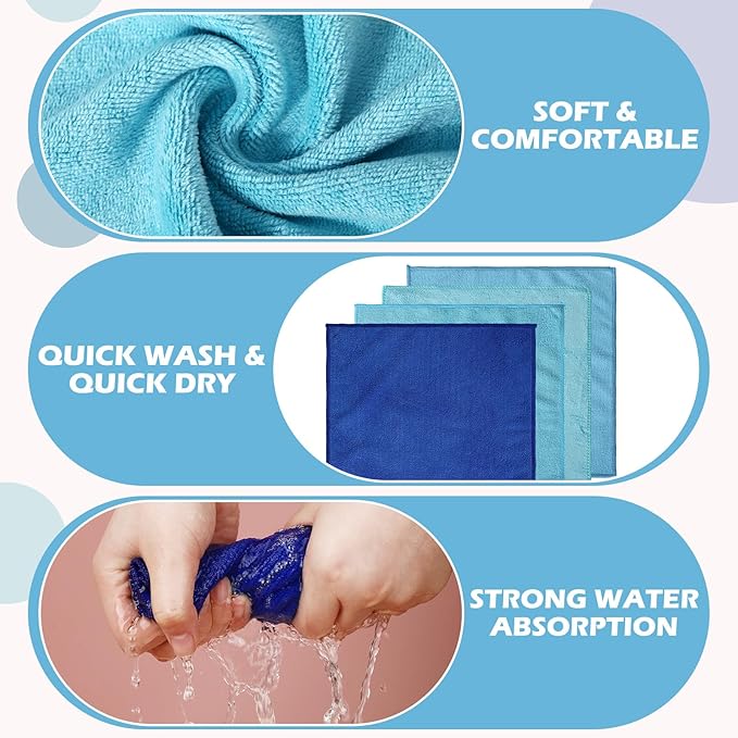 Newwiee 40 Pcs Wash Cloth Bulk Cotton Bath Hand Face Washcloths Soft Quick Drying Towel for Women Bathroom Washing Body Viscose Fiber Multipurpose Fingertip Rags(12 x 12 Inch,Blue Series)