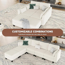 Modular Sectional Sofa, Convertible U Shaped Sofa Couch with High Density Memory Foam, Modern U Shaped Sectional Sofa, 6 Seat Comfy Modular Sofa Couch for Living Room, Beige