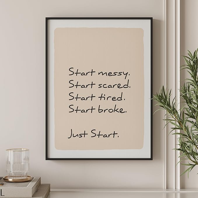 Motivational Framed Wall Art for Office, Just Start Typography Canvas Print, Minimalist Inspirational Wall Decor for Bedroom Classroom or Workspace, Positive Affirmation Wall Art, Gifts for Friends & Family – 24" x 18"