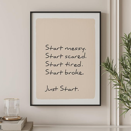 Motivational Framed Wall Art for Office, Just Start Typography Canvas Print, Minimalist Inspirational Wall Decor for Bedroom Classroom or Workspace, Positive Affirmation Wall Art, Gifts for Friends & Family – 24" x 18"