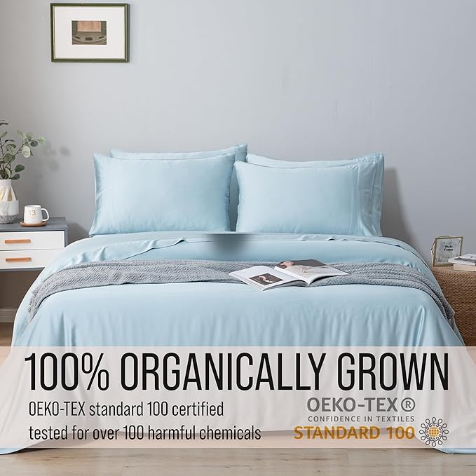 Bella Coterie 6 Piece Luxury Bamboo Viscose King Size Sheet Set | 100% Organically Grown | Cooling for Hot Sleepers | 18" Deep Pocket | Soft & Hypoallergenic | 4 Pillowcases [Coastal Blue]