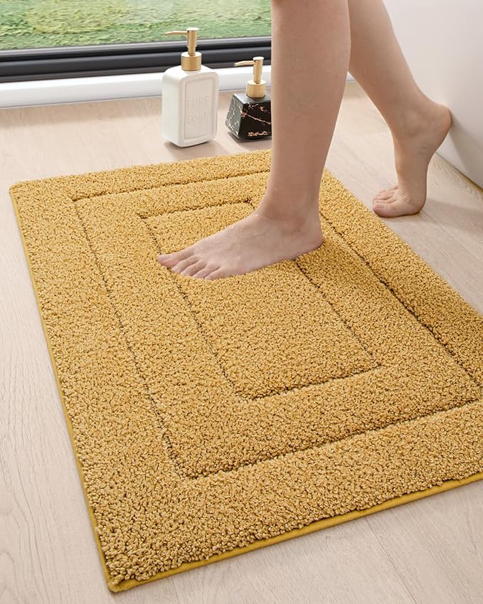DEXI Bathroom Rug 36x24, Non Slip Washable Bath Mat for Shower Floor, Absorbent Soft Bathmat with Rubber Backing, Quick Dry Microfiber Carpet, Yellow