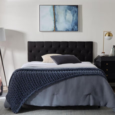 Lucid Mid-Rise Upholstered Headboard - Diamond Tufted - Padded Polyester - Adjustable Height from 34” to 46” - Easy Assembly - Bed Frame or Wall Mount - Sturdy - Black - King / Cal King Size