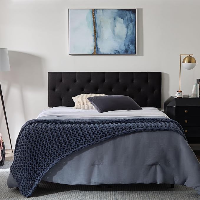 Lucid Mid-Rise Upholstered Headboard - Diamond Tufted - Padded Polyester - Adjustable Height from 34” to 46” - Easy Assembly - Bed Frame or Wall Mount - Sturdy - Black - Twin / Twin XL Size
