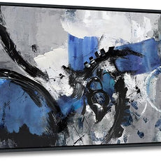 Blue Abstract Canvas Wall Art: Large Wall Art Paintings for Living Room, Modern, Framed Artwork in Blue and Black -Bedroom, and Office Decorations for Work - Gray Pictures for bedroom Wall Decor