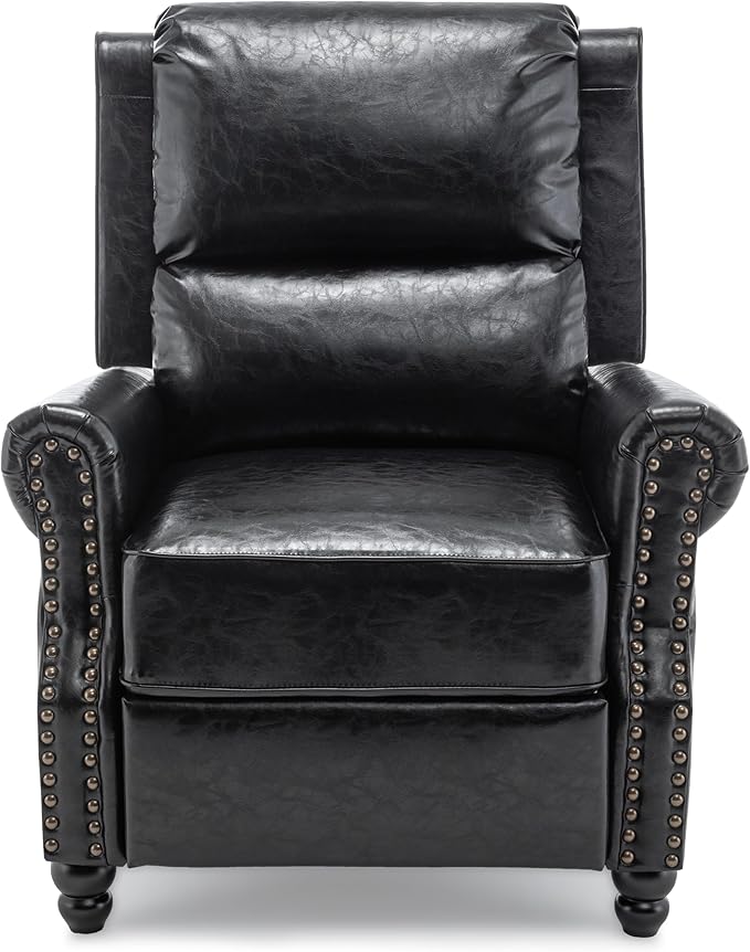 Faux Leather Recliner Chair, Modern Pushback Armchair with Adjustable Backrest & Footrest for Bedroom, Living Room (Black, Set of 2)