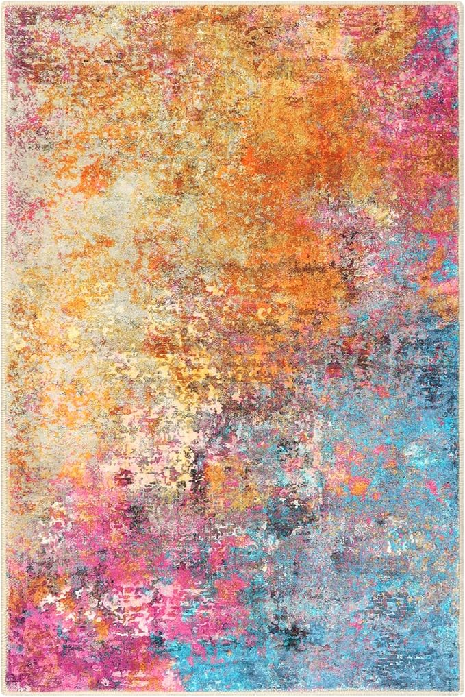 Lahome Modern Abstract Area Rug - 2x3 Small Kitchen Rug Washable Rugs for Entryway Colorful Bathroom Rug Non Slip, Rainbow Contemporary Front Indoor Doormat Floor Throw Carpet for Bedroom