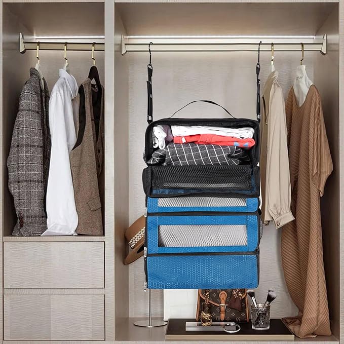 Suitcase Organizer, Travel Luggage Organizer Portable Hanging Travel Shelves Collapsible Hanging Packing Cubes for Carry on Suitcase