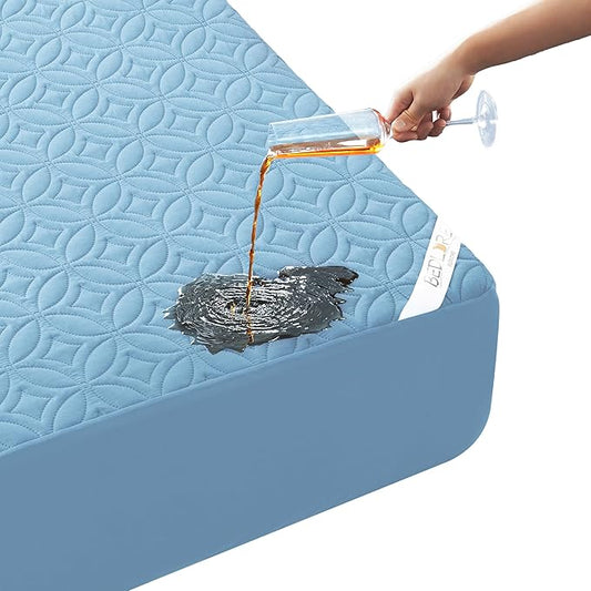 BEDLORE Waterproof Mattress Protector, Cal King Size Mattress Pad with Deep Pocket 6"-19" Depth, Soft Dirt-Proof Double Bed Mattress Cover for Bedroom, College Dorm, Hotel (Sky Blue)