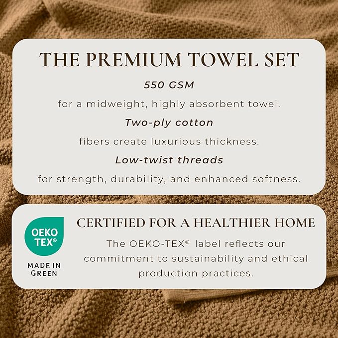 Great Bay Home 100% Cotton 12-Pack 13x13 Wash Cloth - Absorbent, Quick-Drying, Durable Face Towels for Bathroom Decor - Low-Twist, Two-Ply Fibers (Mocha)