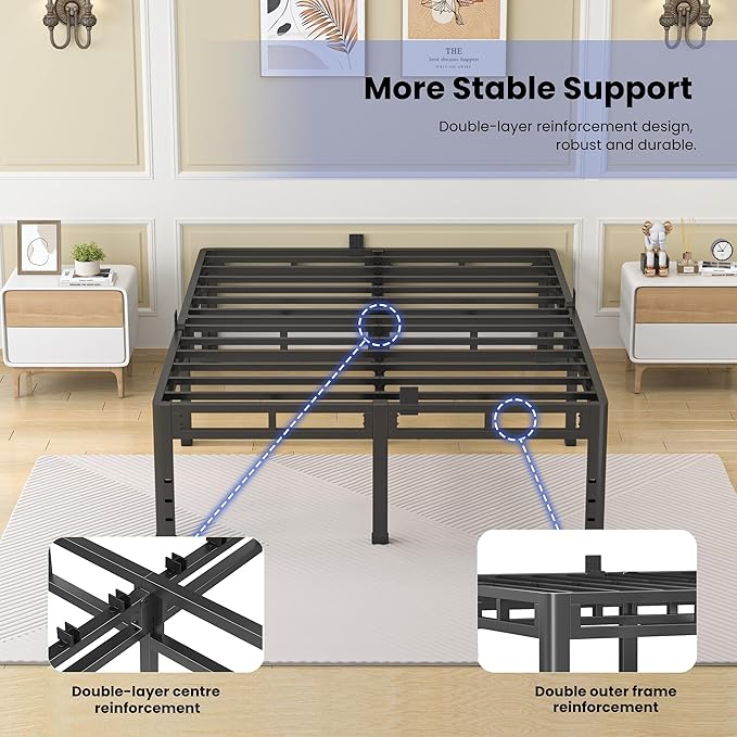 NKZ 22 Inch Twin Size Bed Frame, Metal Bed Frame & Box Spring 2 in 1 Platform with Round Corner Legs, 4000Lbs Heavy Duty Metal Frame, Mattress Slide Stopper, Headboard Hole, Noise-Free, Easy Assembly