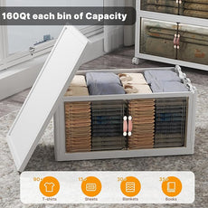 Extra Large Stackable Storage Bins with Lids & Wheels & Door, 960QT-160QT/40GAL*6Pack Foldable Collapsible Closet Organizers, Plastic containers drawers for bedroom Dorm