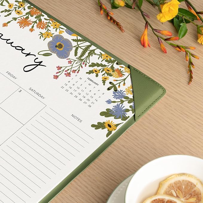 Desk Calendar 2026 with Desktop Mat, Cabbrix Large Desk Pad Calendar 15 x 12 Inch Runs From January 2026 to June 2027, Floral Design Calendar 2026 for Home School and Office (Green)