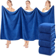 4 Pcs Oversized Bath Towels, 40 x 80 Inch Extra Large Coral Fleece Soft and Absorbent Bath Sheets, Lightweight Shower Towels for Home, Spa, Beach, Pool (Navy Blue)