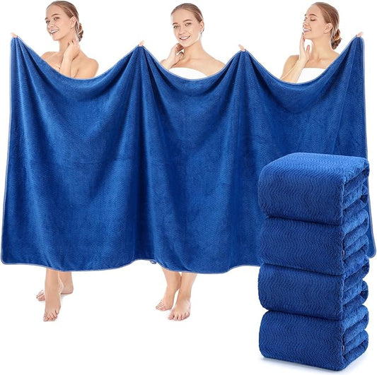 4 Pcs Oversized Bath Towels, 40 x 80 Inch Extra Large Coral Fleece Soft and Absorbent Bath Sheets, Lightweight Shower Towels for Home, Spa, Beach, Pool (Navy Blue)