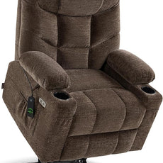 MCombo Power Lift Recliner Chair with Extended Footrest for Elderly People, Fabric 7281 (Brown, Small)