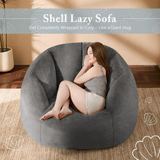 Swivel Giant Bean Bag Chair for Adults - Comfy Plush Round Shell Soft Accent Beanbag Chair, Oversized Cozy Floor Sofa Reading Chair for Living Room, Bedroom & Game Rooms, Gray