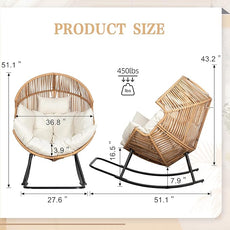 Vongrasig Comfy Wicker Rocking Egg Chair, Soft Thick Cushion Rattan Lounge Chair, High Capacity Steel Frame, Reading Chair for Living Room, Bedroom, Dorm Rooms (Beige)