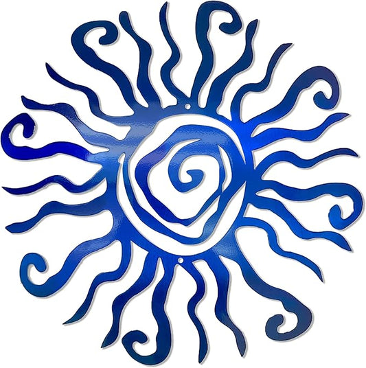 Riverside Designs Wacky Sun Metal Wall Art Indoor/Outdoor Decor - 12" Blue, Rust Proof Wall Sculpture - Made in USA - Ideal for Bedroom, Garden, Home, Patio and Farmhouse
