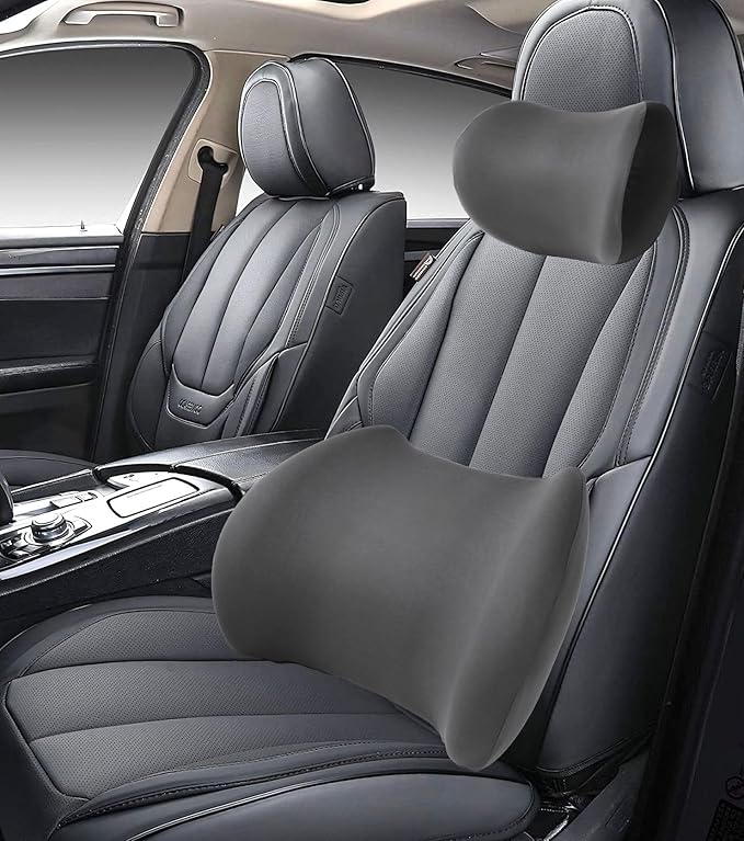 2025 New Car Headrest Pillow Set – The car Neck Pillow is as Soft as a Marshmallow, and The Lumbar Support Pillow for car can Soothe Lumbar Fatigue. Relieve Your Driving Tiredness. (Gray)