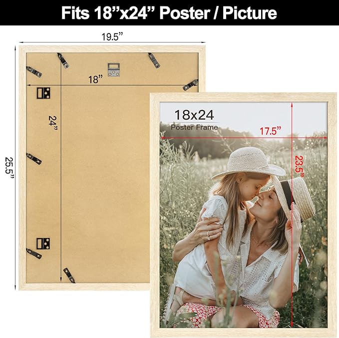 18x24 Frame Set of 3, Natural Wood Grain 18x24 Poster Frame for Gallery Wall Mounting (3 Pack,Natural)