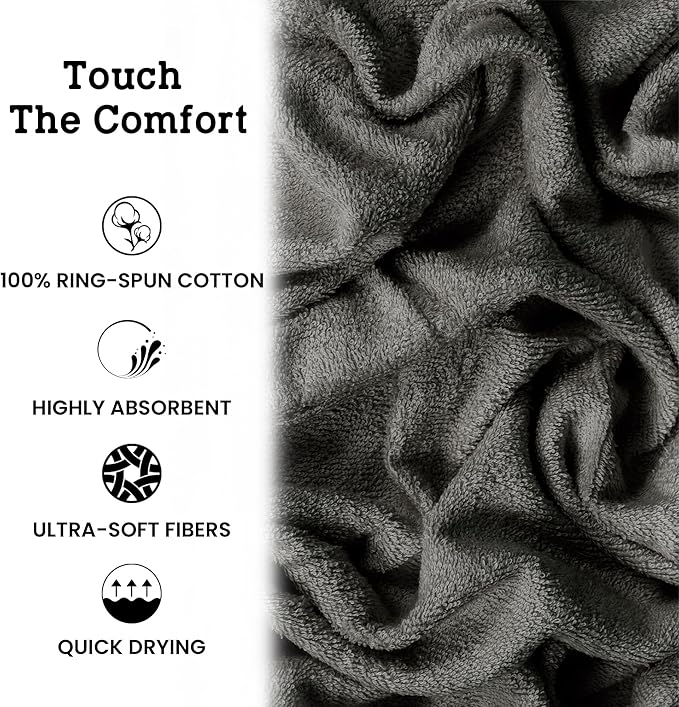 Casa Lino Bath Towel Set of 8 (2 Bath Towels, 4 Wash Cloths & 2 Hand Towels for Bathroom) - 100% Cotton - Highly Absorbent & Quick Dry - Guest Room Essentials for Bathroom Set - (Silver Grey)