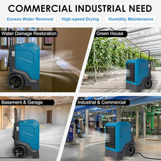 MOUNTO 310 Pints LGR Commercial Dehumidifier with Built-In Pump and Drain Hose – Portable, Heavy-Duty Dehumidifier with Wheels for Basements, Garages, Home, and Job Sites (Blue)