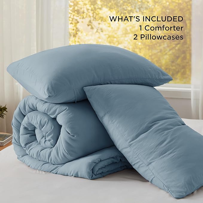 Bedsure California King Size Comforter Set, Grayish Blue Soft Prewashed Bedding for All Seasons, 3 Pieces GentleSoft™ Bed Set, 1 Lightweight Comforter (104"x96") and 2 Pillowcases (20"x36")