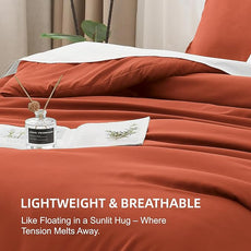 Litanika Comforter Set, Lightweight Solid Bedding Comforter Set, Fluffy Down Alternative Bed Set, Burnt Orange, Full
