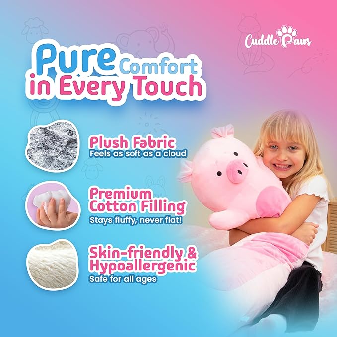 Big Pig Plush Body Pillow for Kids | Long Stuffed Animal Cuddle Pillow | Soft Hugging Toy | Plushie Gift for Girls & Boys | Long Plush Body Pillow for Sleep & Comfort | Medium, 35 Inches