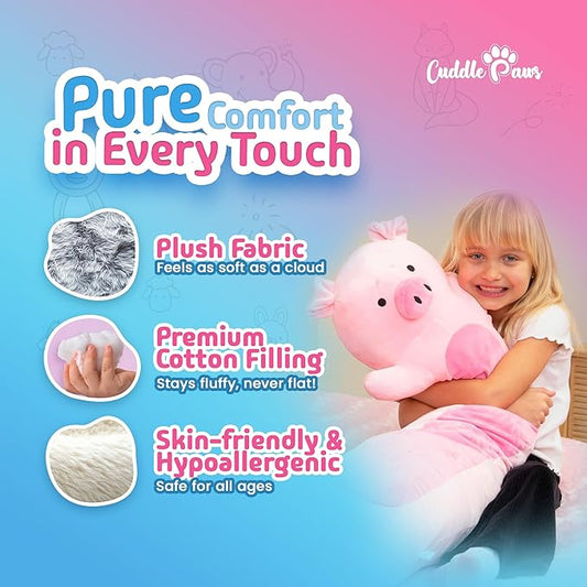 Big Pig Plush Body Pillow for Kids | Long Stuffed Animal Cuddle Pillow | Soft Hugging Toy | Plushie Gift for Girls & Boys | Long Plush Body Pillow for Sleep & Comfort | Medium, 35 Inches