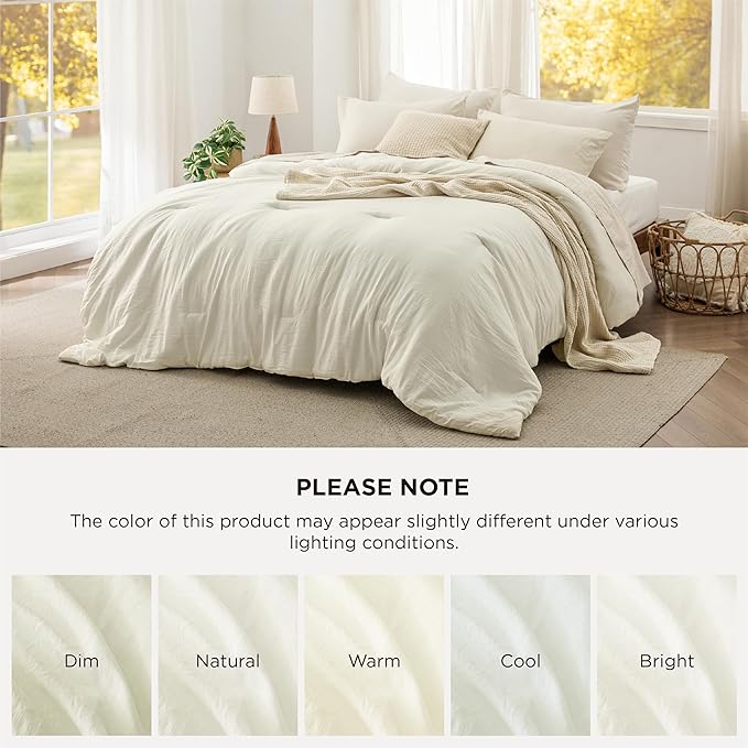 Bedsure Queen Size Comforter Set, Ivory Soft Prewashed Bedding for All Seasons, 3 Pieces GentleSoft™ Warm Down Alternative Bed Set, 1 Lightweight Comforter (90"x90") and 2 Pillowcases (20"x26")