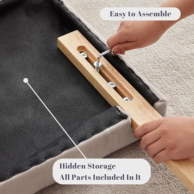 Kingfun Upholstered Queen Headboard Only, Premium Linen Button Tufted Headboards, Adjustable Solid Wood Head Board, Padded Headboard with Solid Wood Legs in Bedroom (Beige)