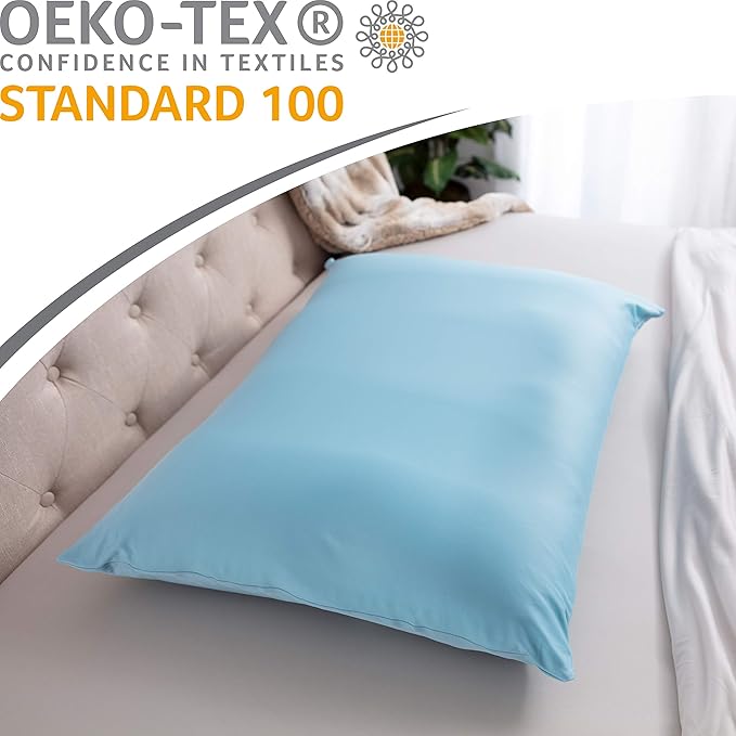 Cover Only for Premium Microbead Bed Pillow, X-Large Extra Smooth - Ultra Comfortable Sleep with Silk Like Anti Aging Cover 85% Spandex/ 15% Nylon Breathable, Cooling Sweet Baby Blue