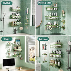 Veken Rustproof & Waterproof Shower Caddy 6-Pack, No Drilling Adhesive Shelves Rack with Soap Holder, Large Capacity Bathroom Organizers and Storage, Wall-Mounted Kitchen & Home Decor, Green