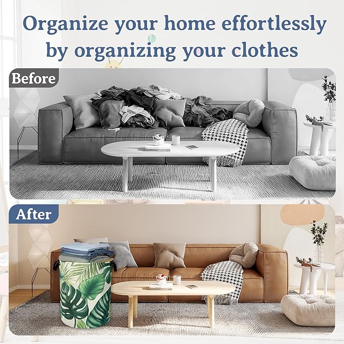 Tropical Palm Leaves Laundry Hamper With Handle,Foldable Oxford Cloth Laundry Basket,20.8"x16" Clothes Storage Basket for Laundry Room/Bedroom/Bathroom