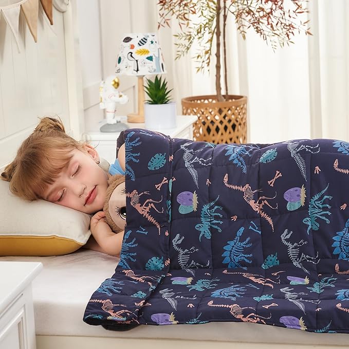 yescool Dinosaur Weighted Blanket 3 Pounds Cooling Weighted Lap Blanket, Navy Heavy Blankets for Sleeping, Weighted Throw Blankets Gift for 20-40lbs, 36"x48"