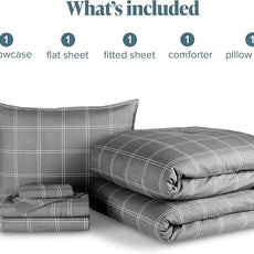 Bare Home Bedding Set 4 Piece Comforter & Sheet Set - Twin XL - Track Stitch - Goose Down Alternative - Ultra-Soft 1800 Premium Bed Set (Twin XL, Modern Plaid - Grey/White)