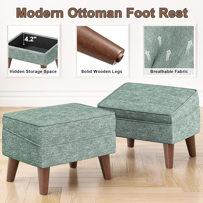 Small Footstool Ottoman, Footstool with Adjustable Lid, 11" Ottoman Foot Rest with Storage for Living Room, Bedroom, Couch, Enterway, Green