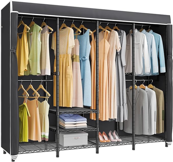 VIPEK V40C Covered Clothes Rack Heavy Duty Clothing Rack with Cover, Custom Freestanding Closet Portable Wardrobe Closet for Bedroom, Large Black Coset Rack with Black Oxford Fabric Cover