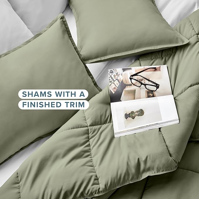 Bare Home Comforter Set - Queen Size - Ultra-Soft - Goose Down Alternative - Premium 1800 Series - All Season Warmth (Queen, Sage)