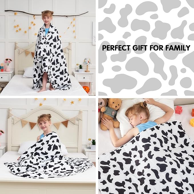 yescool Weighted Blanket 3 Pounds Cooling Weighted Lap Blanket, Cow Print Heavy Blanket for Sleeping, Weighted Throw Blanket Gift for 20-40lbs,36"x48"