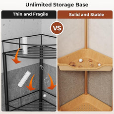 Orimade Rustproof 4 Tier Floor Standing Corner Shower Caddy Organizer, Plastic Aluminum Splicing Floor Corner Shelf Rack Storage Stands for Bathroom, Wood Grain Surface