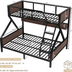 Bellemave Twin XL Over Queen Bunk Bed with Shelves, Metal Bunk Beds with Ladders and Lights, Heavy-Duty Bunkbed for Bedrooms, Guest Rooms and Dorms, No Box Spring Needed and Noise-Free Design, Black