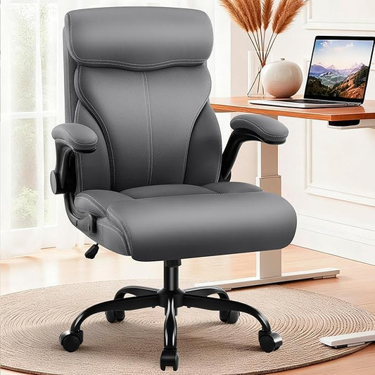Office Chair - Executive High Back Breathable Comfy Desk Chair with Lumbar Support - Ergonomic Leather Rolling Swivel Computer Chair with Rock Function for Working Studying Gaming Relaxing