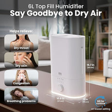 Everlasting Comfort 6L Humidifier Large Room, High Mist Output 60 HR Runtime Ultrasonic Top Fill Humidifiers for Bedroom, Easy to Use & Clean for Home, Baby Humidifier, Plants, Congestion, Indoor
