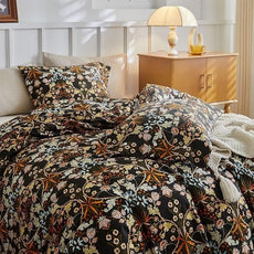 MKXI Shabby Chic Floral Black Comforter Set Nature-Inspired Bedding Comforters Cottage Style Botanical Bed Comforter Set Bohemian Twin XL Comforter Set Black Floral