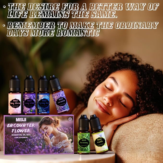 Flower Essential Oils Set for Home,Fragrance Oil Scented Oils for Diffusers-Cherry Blossom, Mystery Rose, Rosemary, Vanilla, Lavender, Luxury Violet,6x10mL